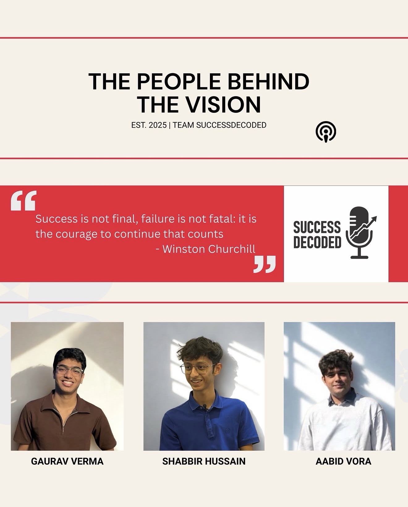 The SuccessDecoded team: Gaurav Verma, Shabbir Hussain, and Aabid Vora